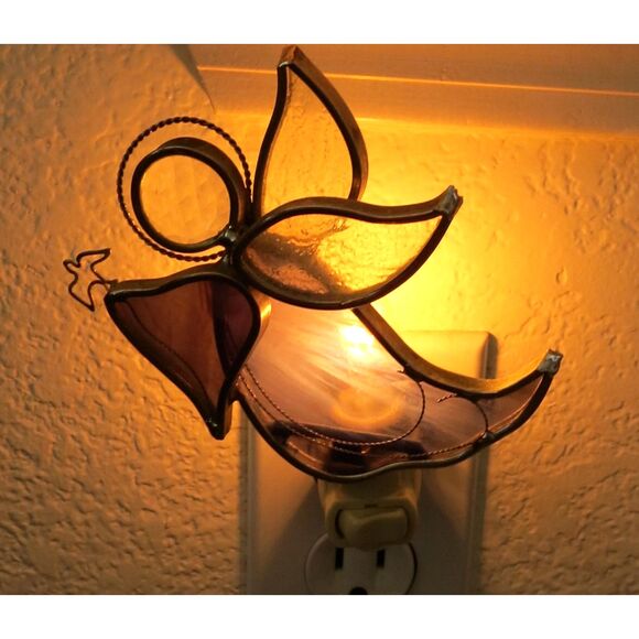 Stained Glass Angel Nightlight with Dove Purple/Clear EUC - Picture 5 of 5